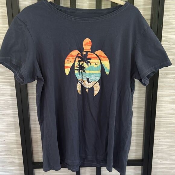Life is Good turtle palm tree graphic T-shirt navy blue size XL women - Picture 1 of 4